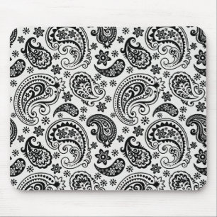 Black & White Retro Ornate Paisley Pattern Design Mouse Pad