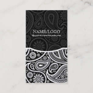 Black & White Retro Paisley Pattern Business Card