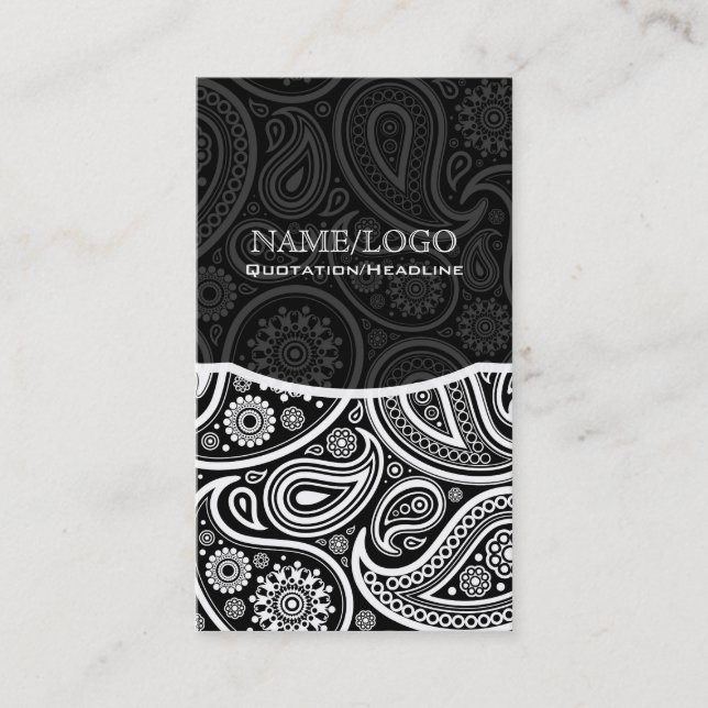 Black & White Retro Paisley Pattern Business Card (Front)