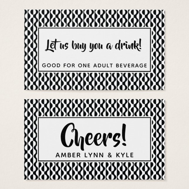 Black & White Retro Pattern Drink Tickets (Front & Back)