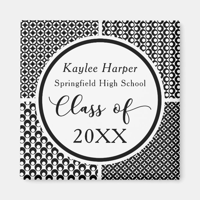Black & White Retro Pattern Graduate Celebration Magnet (Front)