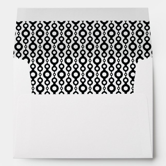 Black & White Retro Pattern-Lined Strings of Rings Envelope (Back (Bottom))