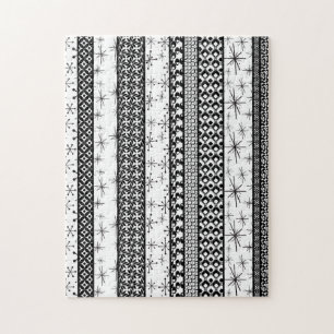 Black & White Retro Pattern Stripes 1 Jigsaw Puzzle
