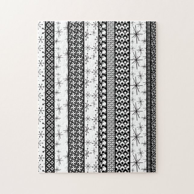 Black & White Retro Pattern Stripes 1 Jigsaw Puzzle (Vertical)