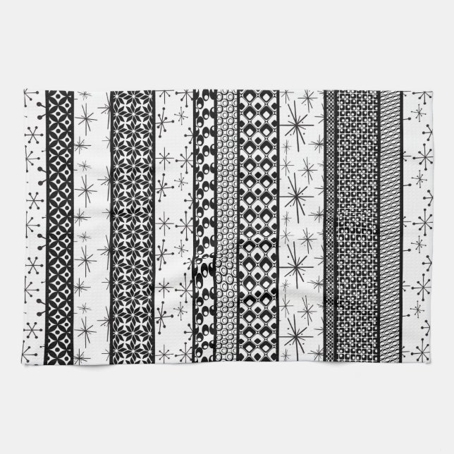 Black & White Retro Pattern Stripes 1 Tea Towel (Horizontal)