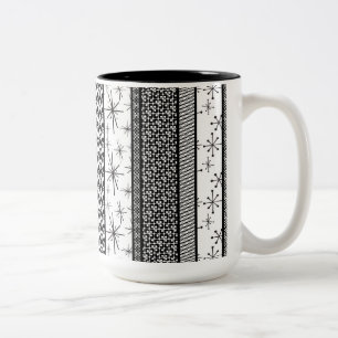 Black & White Retro Pattern Stripes 1 Two-Tone Coffee Mug
