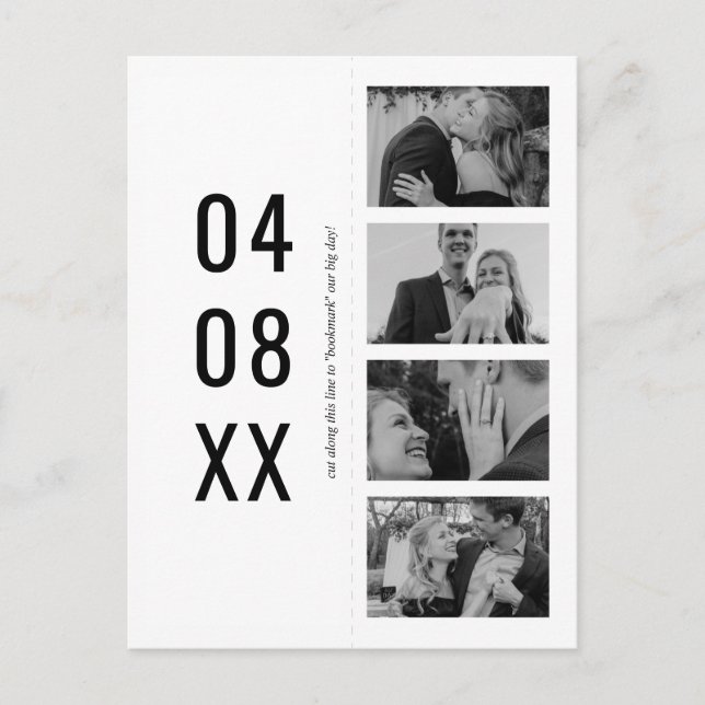 Black & White Retro Photo Bookmark Save the Date Invitation Postcard (Front)