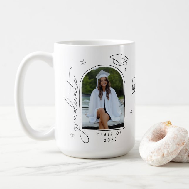 Black White Retro Photo Graduation Coffee Mug (With Donut)