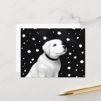 Black & White Retro Puppy & Stars Postcard