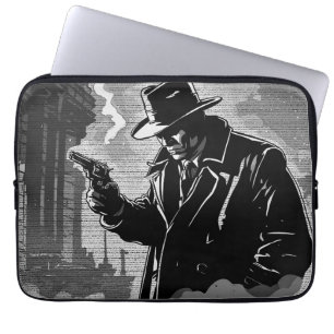Black White Retro Style Gritty Urban Detective  Laptop Sleeve