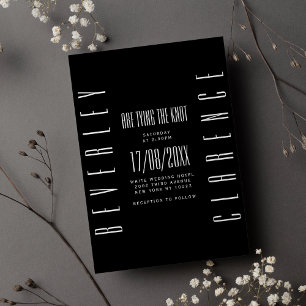 Black white retro themed typography simple wedding invitation