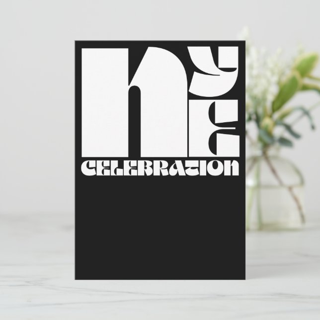 Black White Retro Typography New Year's Eve Party Invitation (Standing Front)