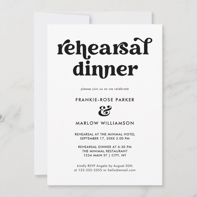 Black White Retro Typography Rehearsal Dinner Invitation (Front)