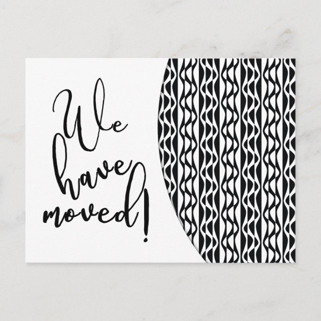Black-&-White Retro Wave Pattern "We've Moved" Announcement Postcard (Front)
