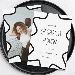 Black & White Retro Wavy Edge Frame Winter Wedding Save The Date