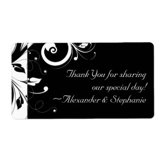 Black +White Reverse Swirl Wedding Favour Label