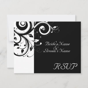 Black +White Reverse Swirl Wedding Matching RSVP Card