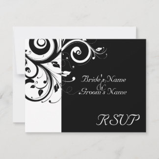 Black +White Reverse Swirl Wedding Matching RSVP Card