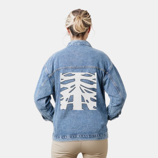black white ribs skeleton denim jacket (Model)