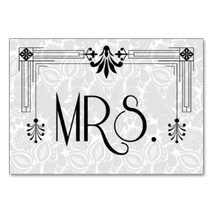 Black White Roaring 20s Art Deco Wedding Mrs. Table Number