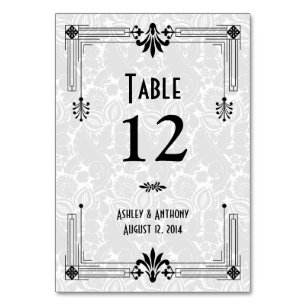 Black White Roaring 20s Art Deco Wedding Table Number