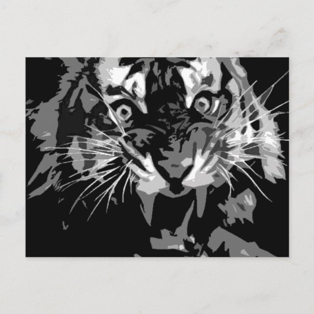 Black & White Roaring Tiger Postcard (Front)
