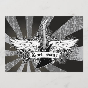 Black white Rock star electric guitar wings Invitation
