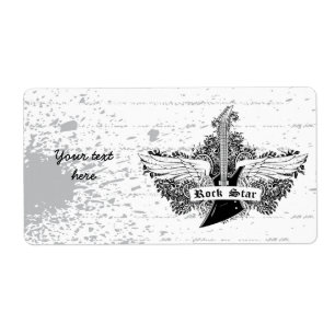 Black white Rock star electric guitar wings label