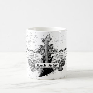 Black white Rock star electric guitar wings mug