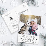 Black & White Romantic Merry Christmas Photo Postcard<br><div class="desc">This Christmas photo postcard featuring elegant and romantic swirly calligraphy lettering with pinecone twigs,  stars and custom text message on the back. For more advanced customisation of this design,  please click the BLUE DESIGN TOOL BUTTON above!</div>