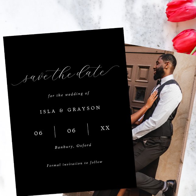 Black & White Romantic Script Photo Wedding  Save The Date (Creator Uploaded)