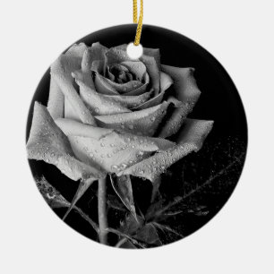 Black White Rose Ceramic Ornament
