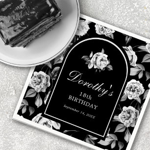 Black White Rose Floral Arch 18th Birthday Party Napkin