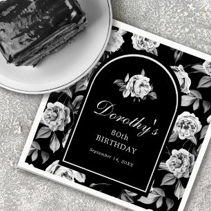 Black White Rose Floral Arch 80th Birthday Party Napkin