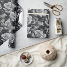 Black & White Rose Floral Pattern Wrapping Paper