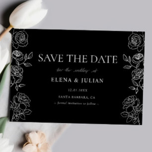 Black White Rose Formal Wedding Date Announcement