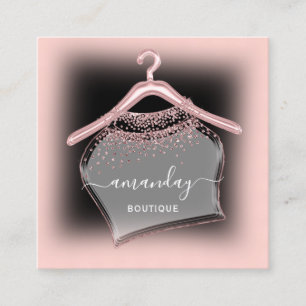 Black White Rose Glitter Fashion Closet Cloth Shop Square Business Card