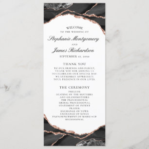 Black White Rose Gold Foil Agate Wedding Program