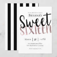 Black White Rose Gold Pink Sweet 16 SIXTEEN Party