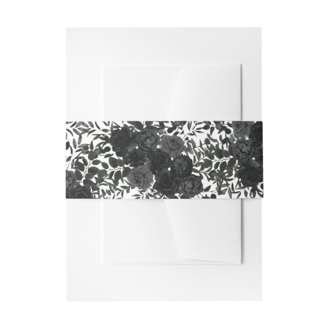 Black White Rose Gothic Elegant Wedding Invitation Belly Band (Front Example)