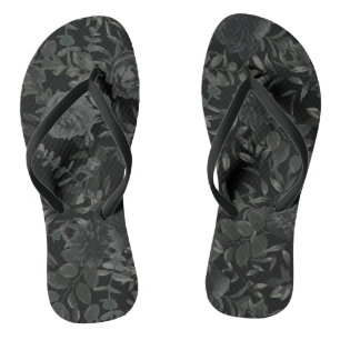 Black White Rose Gothic Wedding Flip-Flops Thongs