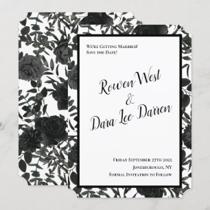 Black White Rose Gothic Wedding Invitation