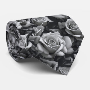 Black & White Rose Neck Tie