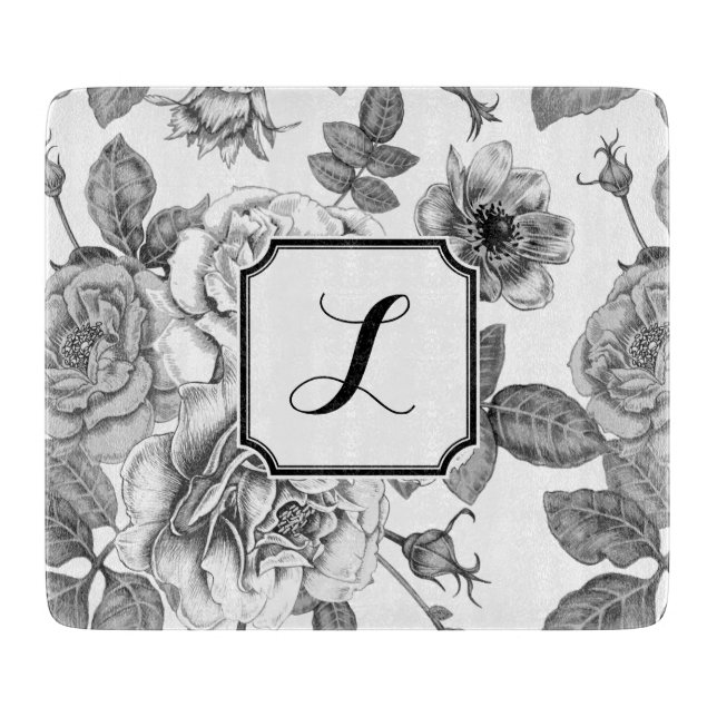 Black & White Rose Pattern Cutting Board (Front)