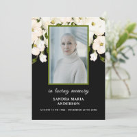 Black White Rose Photo Funeral Memory Prayer Card