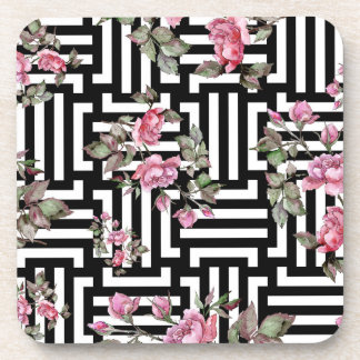 Black/White Rose Watercolor Hard Plastic Coasters