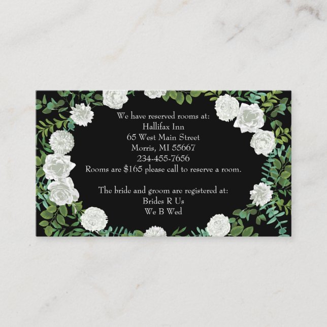 Black White Rose Wedding Elegant Modern Enclosure Card (Front)