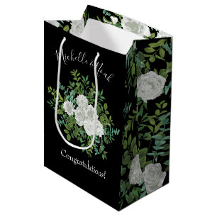 Black White Rose Wedding Elegant Modern Medium Gift Bag