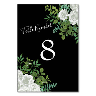 Black White Rose Wedding Elegant Modern Table Number