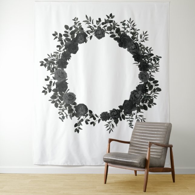 Black White Rose Wedding Photo Back Drop Elegant Tapestry (In Situ)
